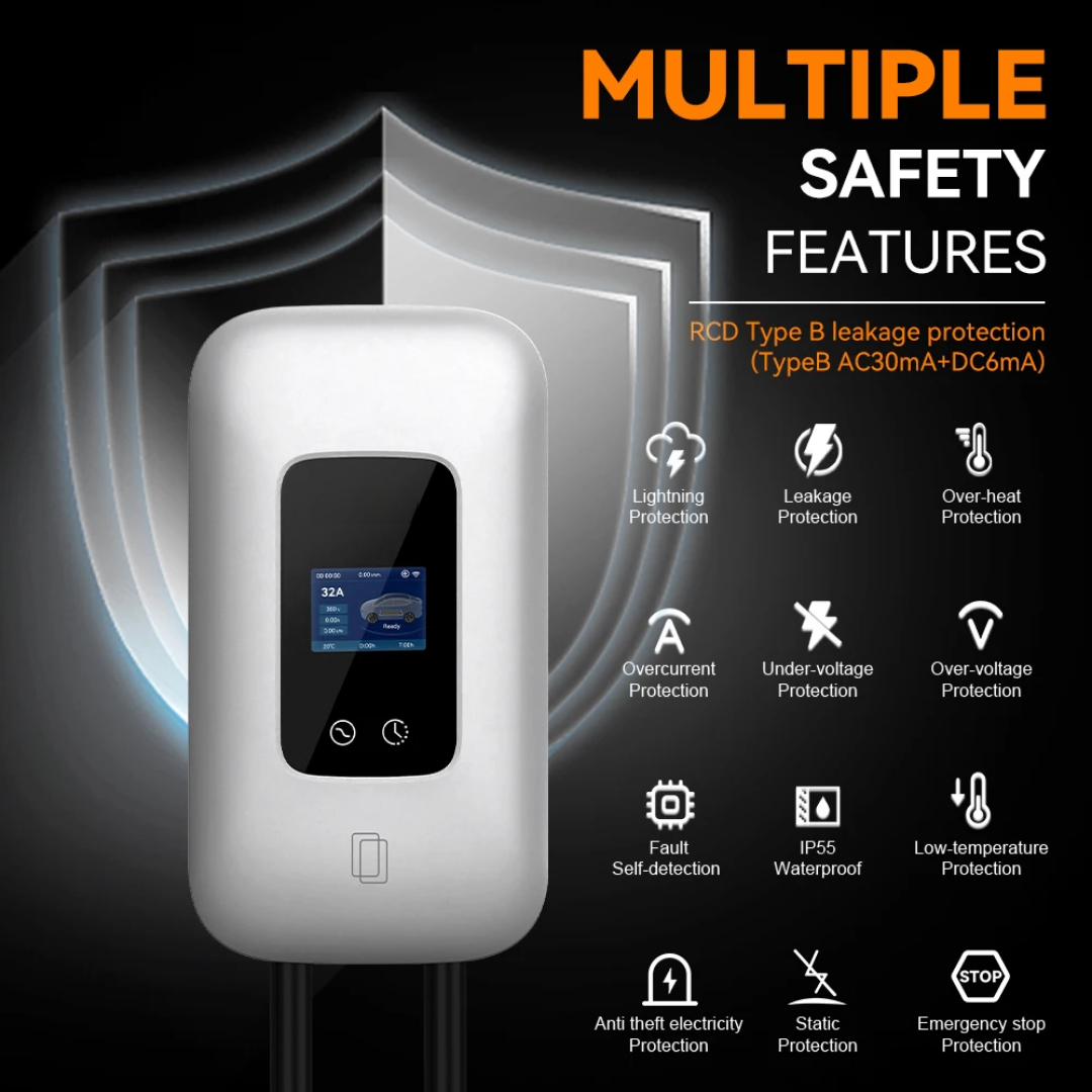 Wallbox 7kW EV Charger - Grey - Single-phase 32A - Type 2 - App Control