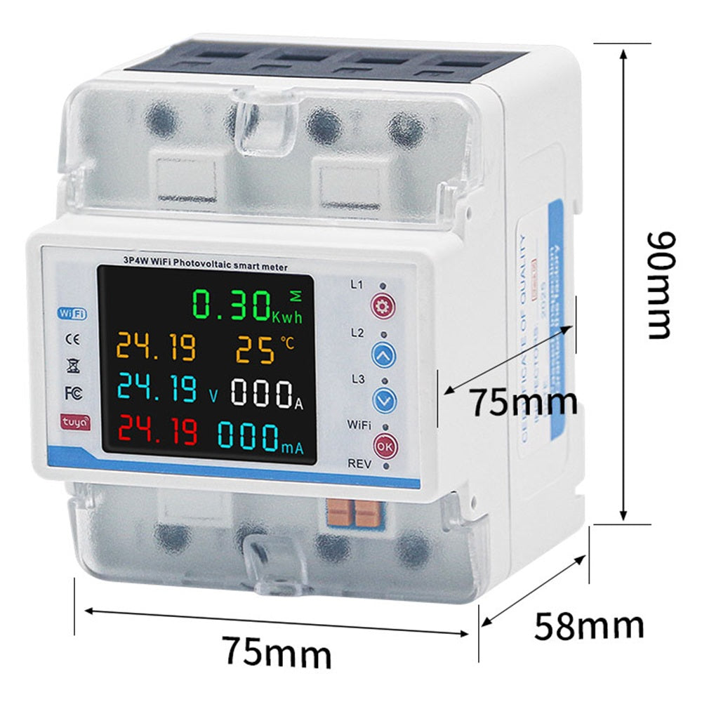 Slimme WiFi energiemeter 100A DIN rail kWh meter met app 230V 400V