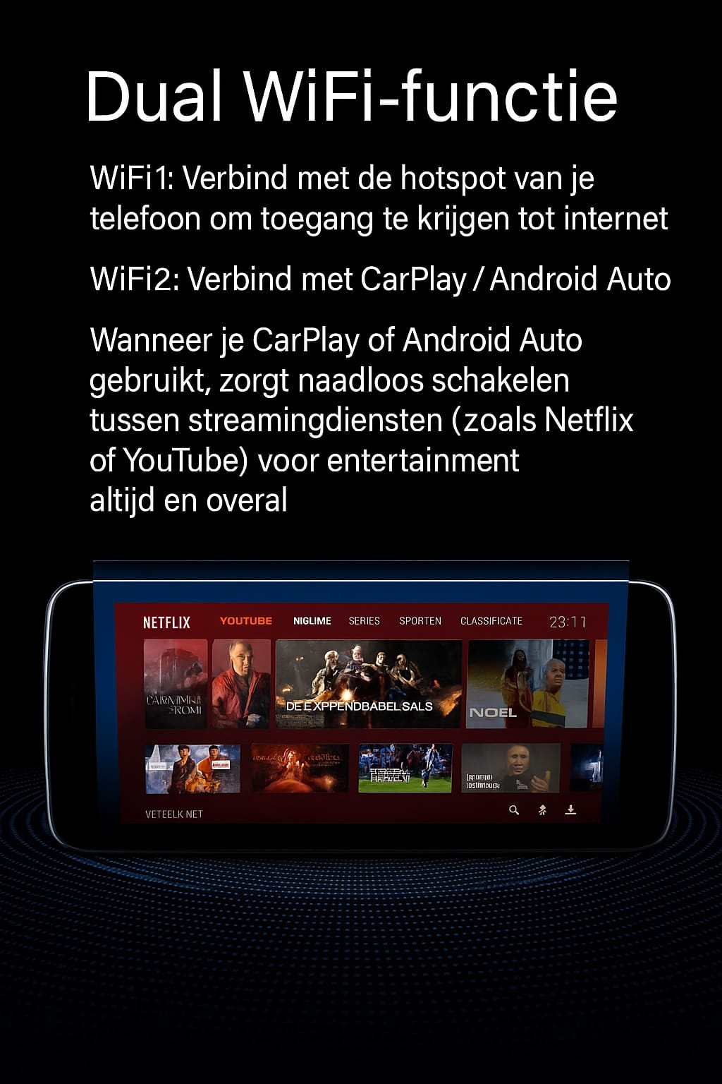 MonkeyBox – Draadloze CarPlay & Android Auto met Netflix & YouTube