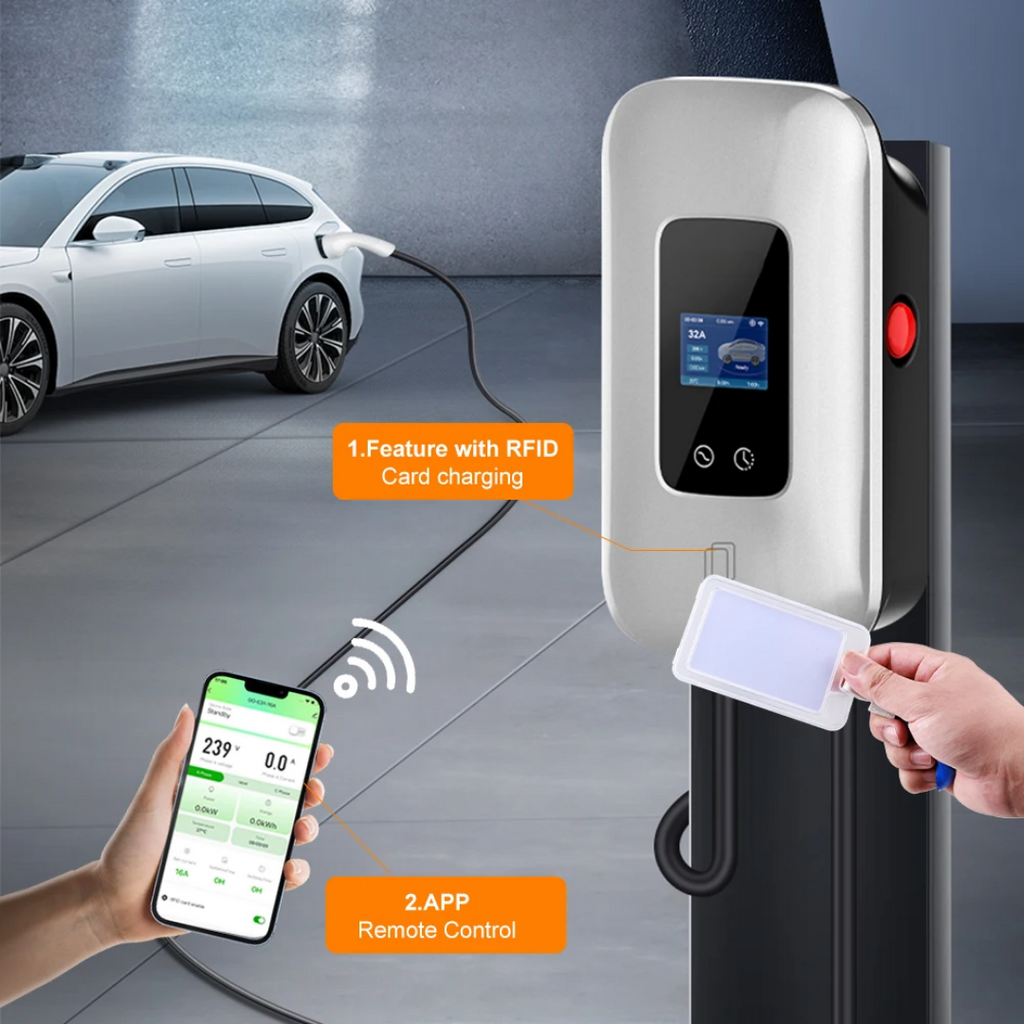 Wallbox 7kW EV lader – Grijs – 1-fase 32A – Type 2 – App bediening