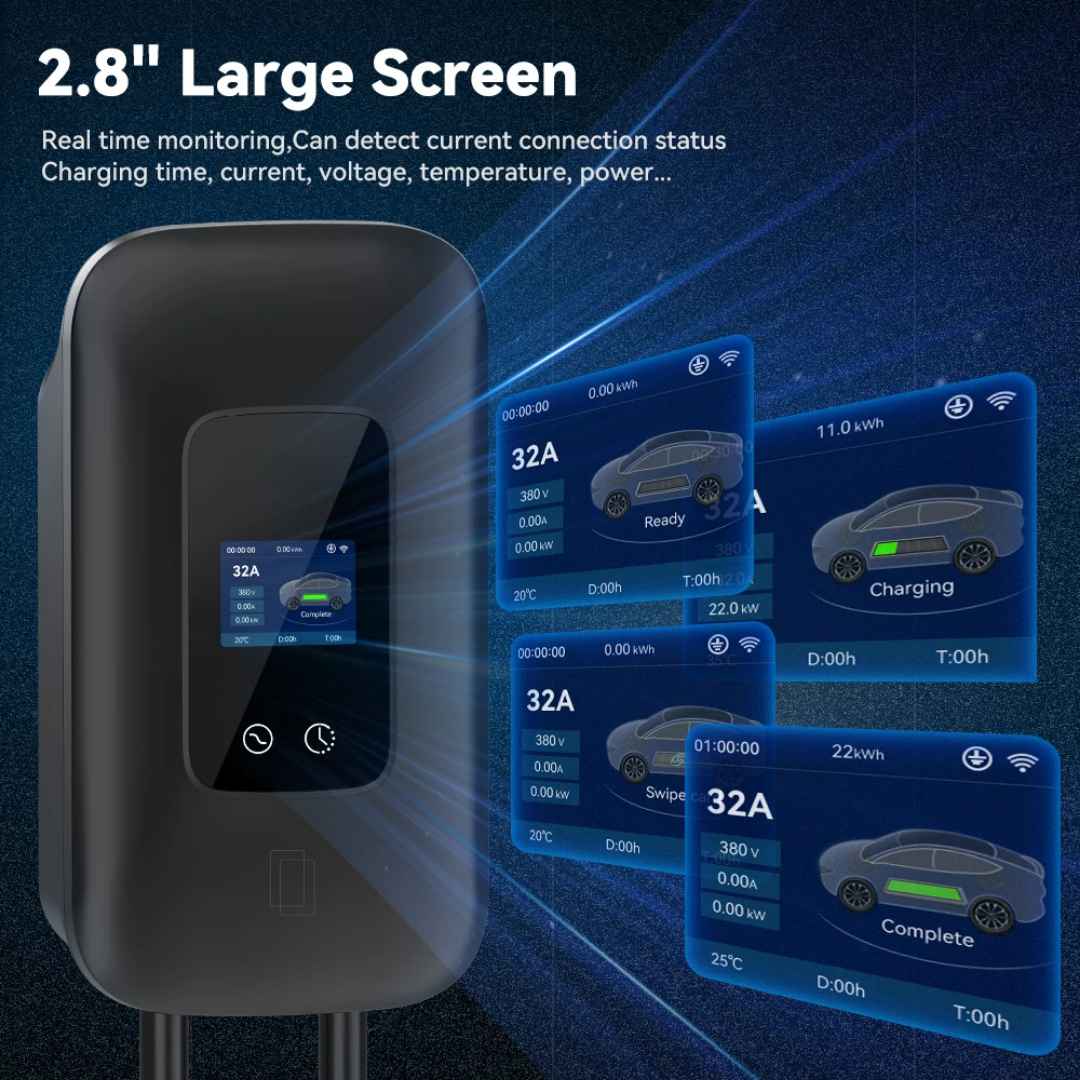 Cargador EV 7kW Wallbox Negro – 32A Monofásico – Tipo 2 – Control por App