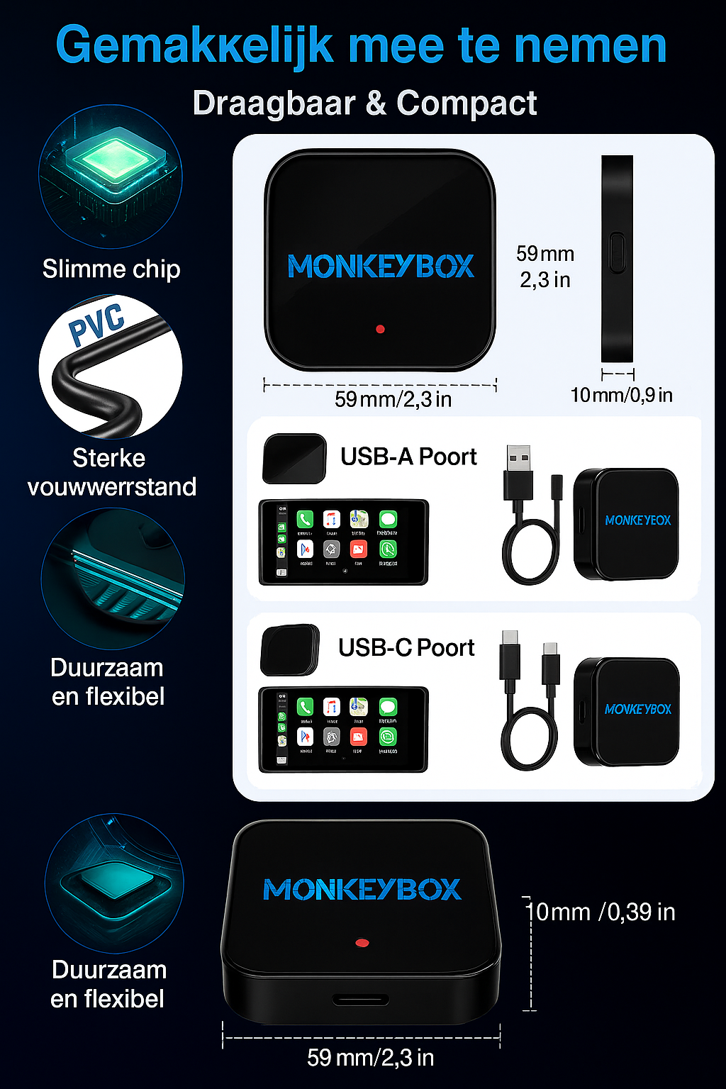MonkeyBox – Draadloze CarPlay & Android Auto met Netflix & YouTube