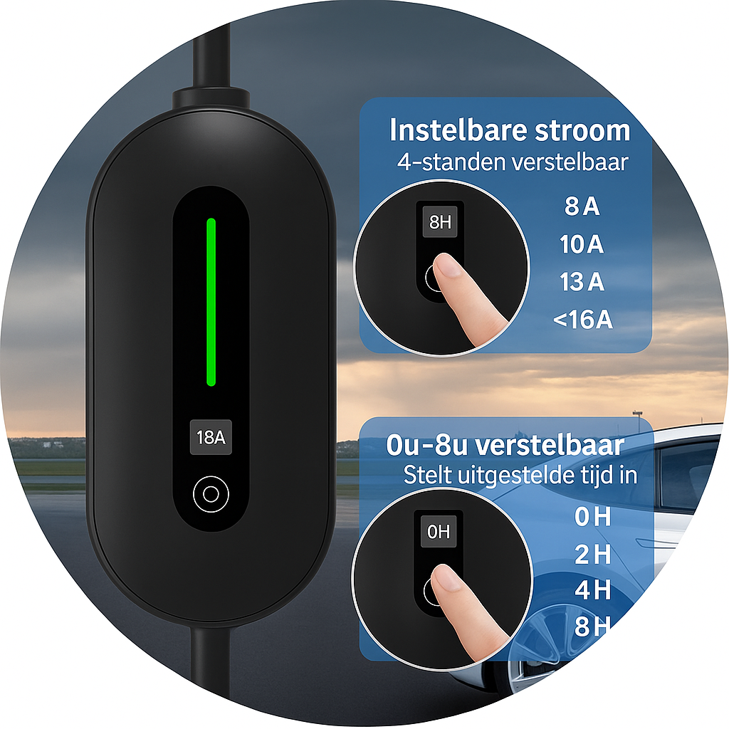 Mobiele EV lader 3.7kW Type 2 zwart Schuko plug & play