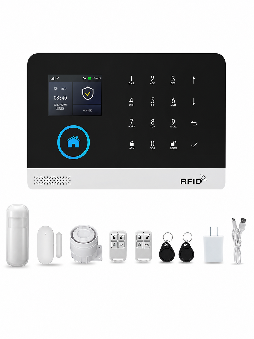 Slim WiFi & 4G Alarmsysteem met Touchscreen en RFID – Tuya Smart / Smart Life – Inclusief Sensoren & Afstandsbedieningen