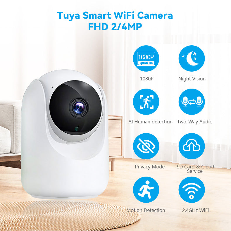 Slimme 4MP WiFi Binnencamera – Pan & Tilt – Nachtzicht – Bewegingsdetectie – Tuya Smart / Smart Life – App & Spraakbediening
