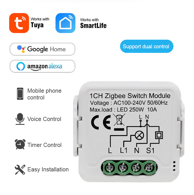 Zigbee Smart Switch Module 1CH – Mini Inbouw Schakelaar – Tuya Smart Life – 10A