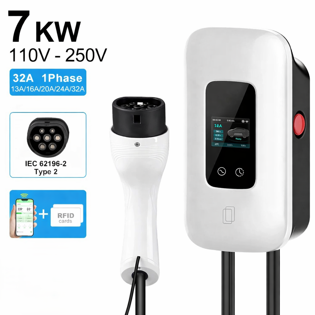 Cargador EV 7kW Wallbox Gris – 32A Monofásico – Tipo 2 – Control por App