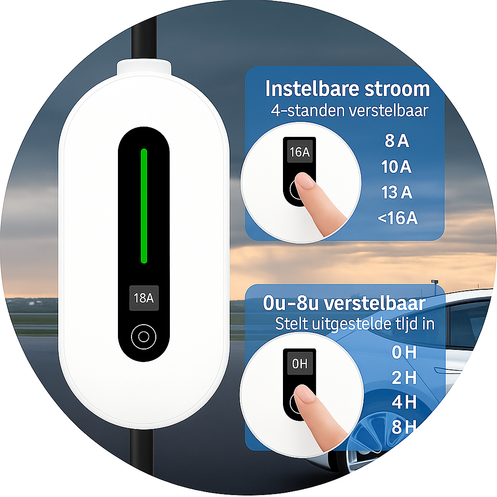 Mobiele EV lader 3.7kW Type 2 wit Schuko plug & play