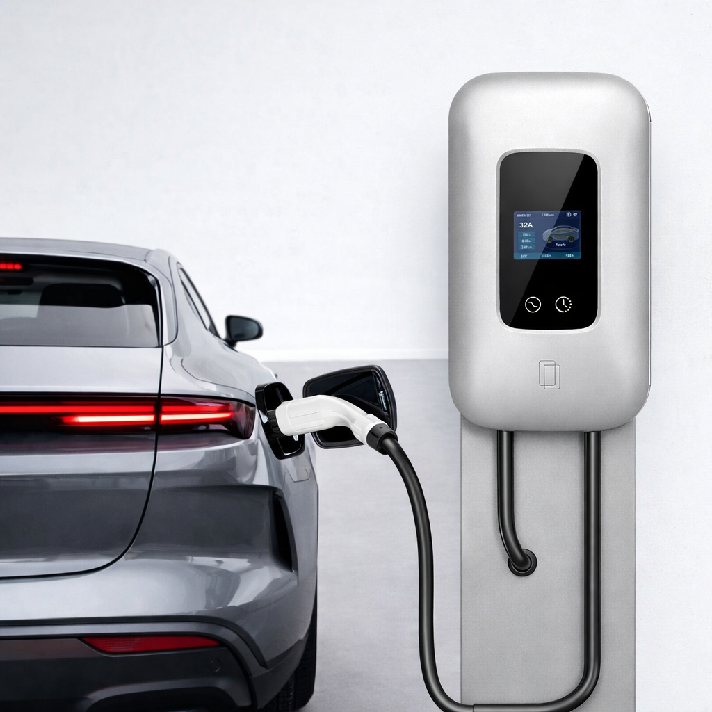 Cargador EV 7kW Wallbox Gris – 32A Monofásico – Tipo 2 – Control por App