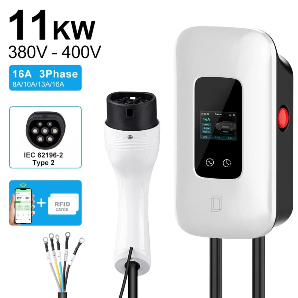 Wallbox 11kW EV lader – Grijs – 3-fase 16A – Type 2 – App bediening
