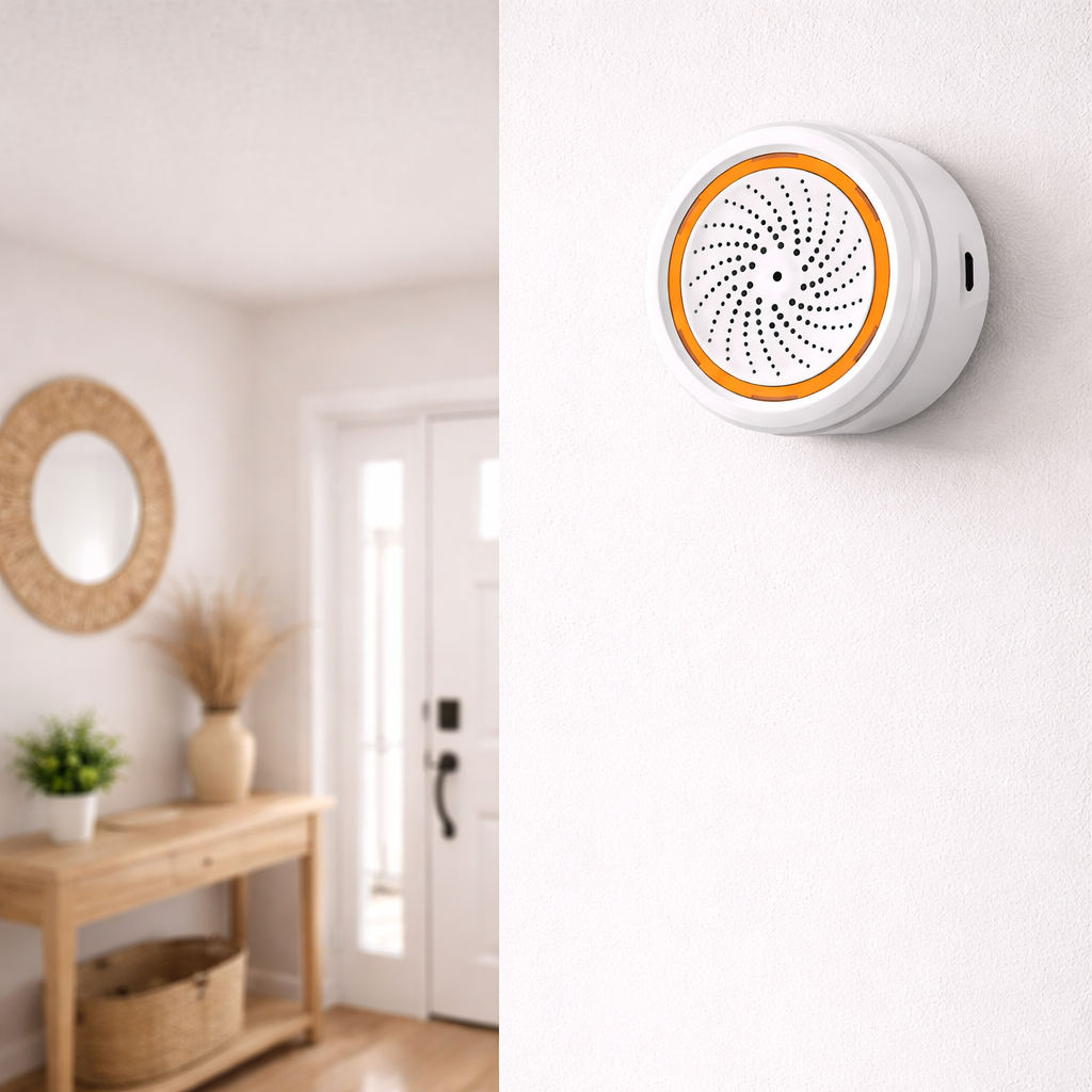 Zigbee/WiFi Slimme Sirene met Licht - Geluidsalarm - LED Waarschuwing - Temp & Luchtvochtigheid - USB - Tuya